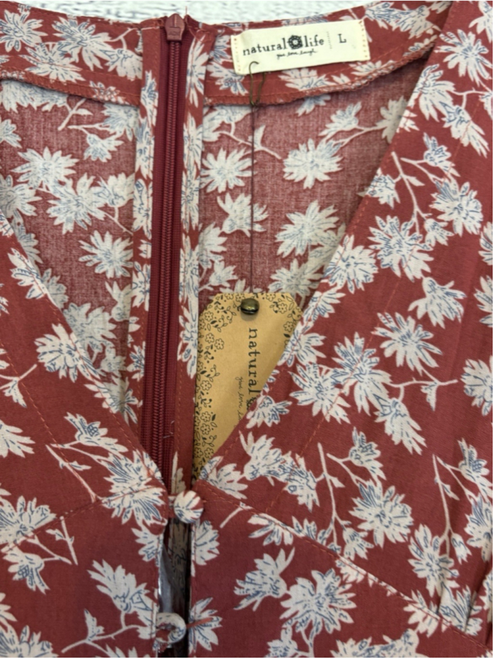 Natural Life Maxi Dress Sz Lg Red Floral Boho Cottagecore Festival Short Sleeve - Picture 6 of 8